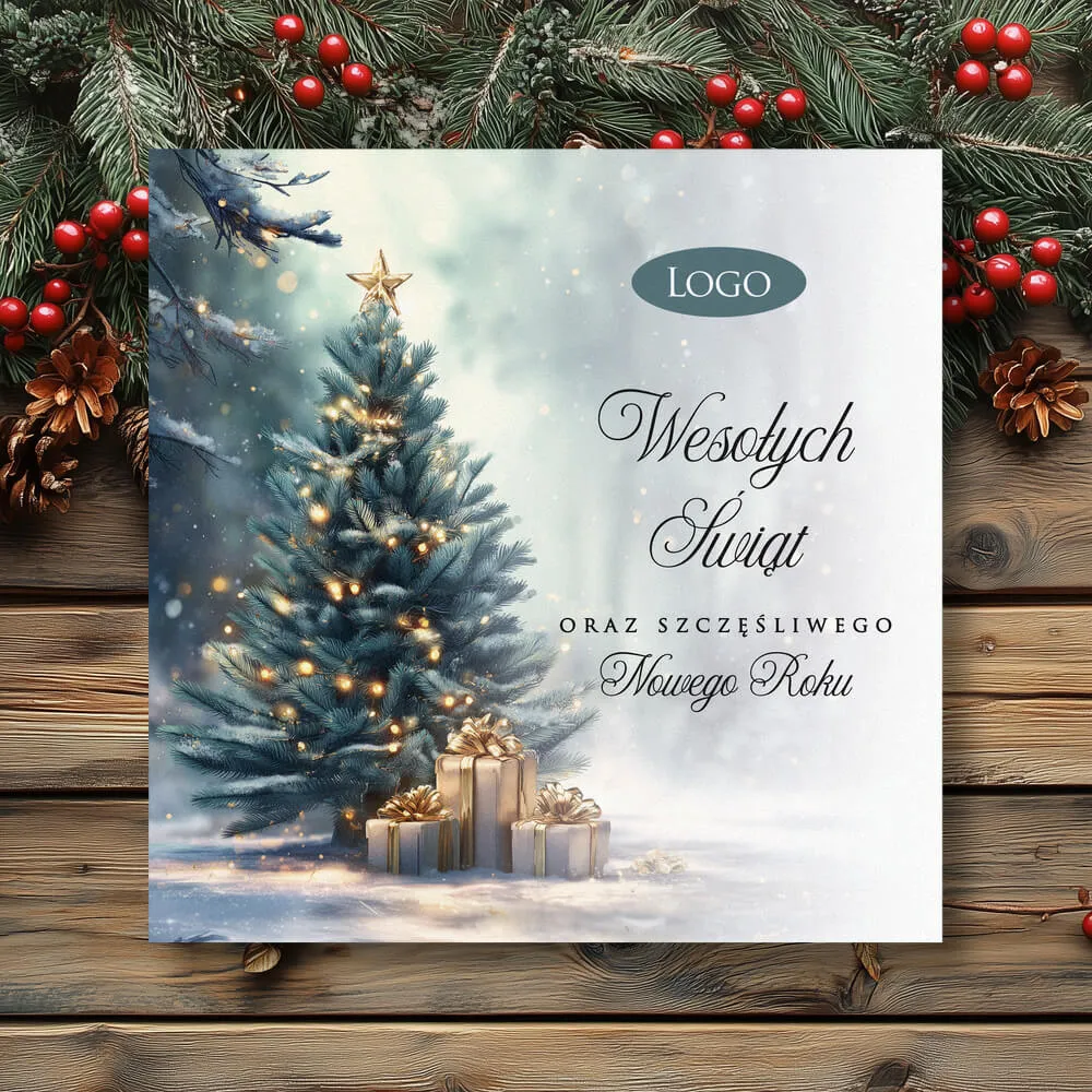 kartka świąteczna z logo motyw choinki