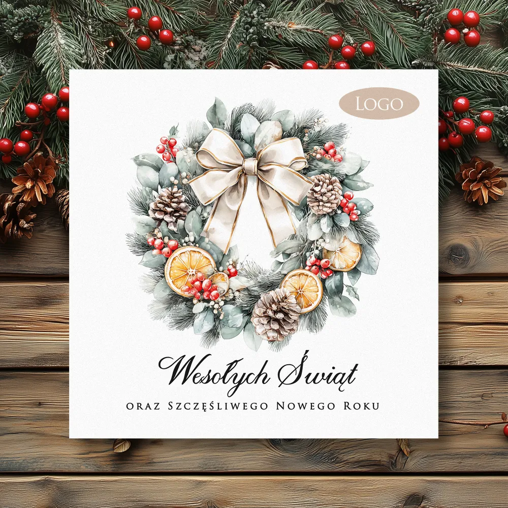 kartka świąteczna firmowa z wiankiem